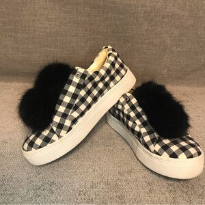 Sam Edelman Leya pompom black & white checkered platform sneaker